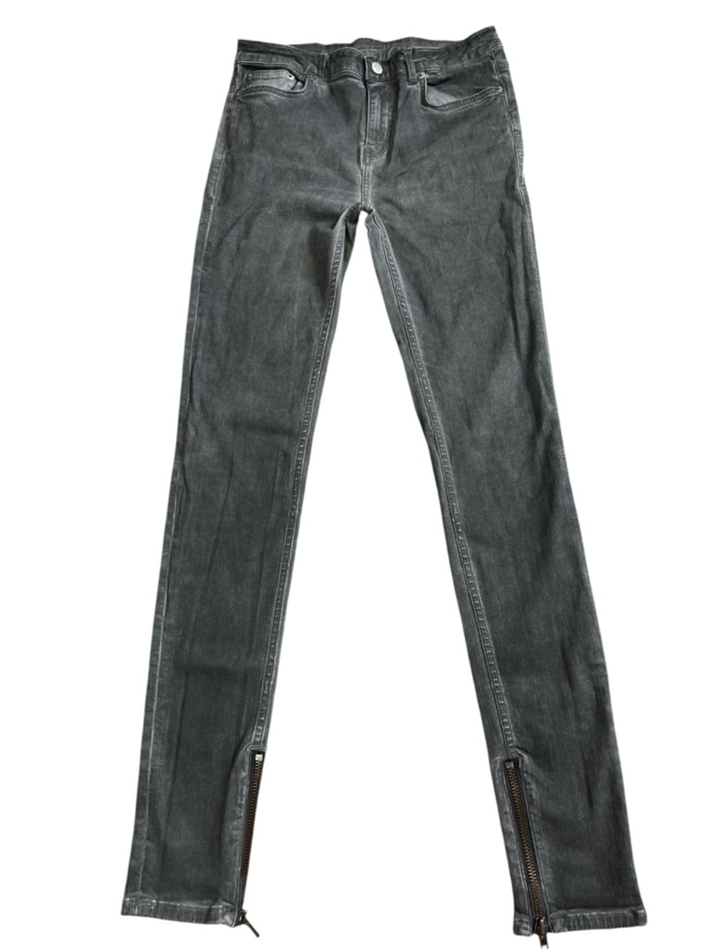 BLK DNM Jeans Sz 29 Gray Slim Fit Zipper Hem Stretch Designer Denim